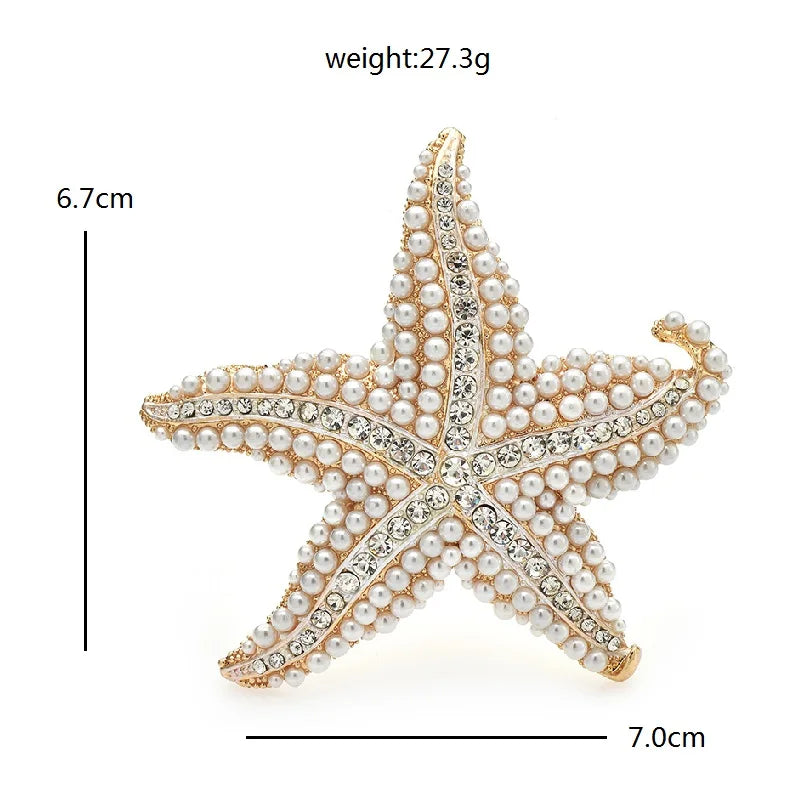 Wuli&baby Pearl Starfish Women Brooch Pin Sparkling Sea Star Jewelry Gift