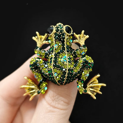 Beaut&Berry Luxury Rhinestone Frog Brooches for Women Unisex Animal Pins Casual Party Jewelry Accessories Gifts Decoration
