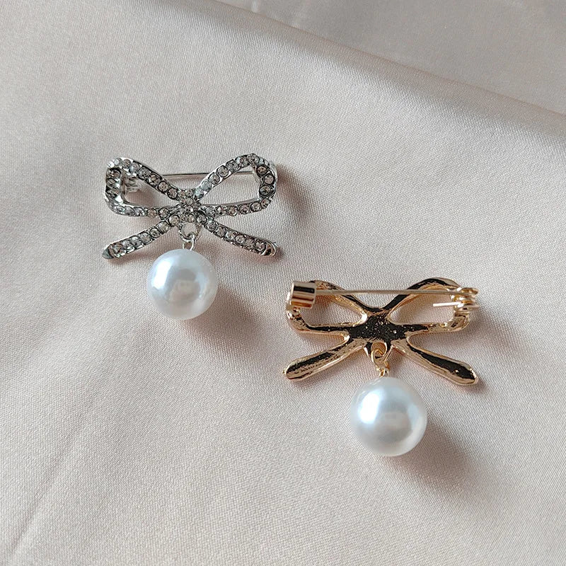 Sparkling Rhinestone Bow Brooch Crystal Pearl Bowknot Brooches For Women Men Wedding Party Office Pins Accessories Jewelry Gifts