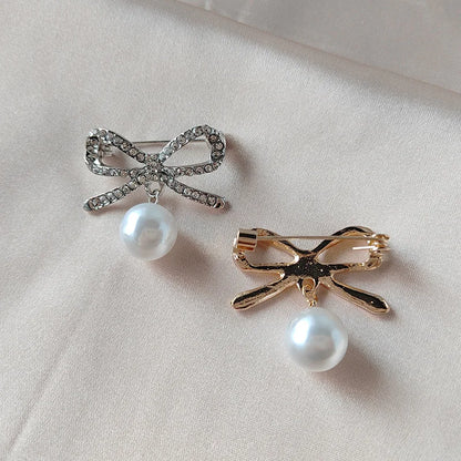 Sparkling Rhinestone Bow Brooch Crystal Pearl Bowknot Brooches For Women Men Wedding Party Office Pins Accessories Jewelry Gifts