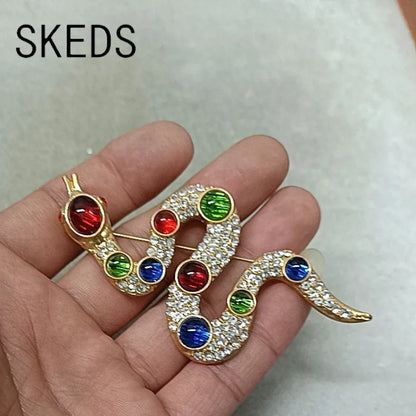 SKEDS Women Men Fashion Exquisite Colorful Rhinestone Snake Brooch Pin Elegant Lady Crystal Shining Animal Badges Corsages