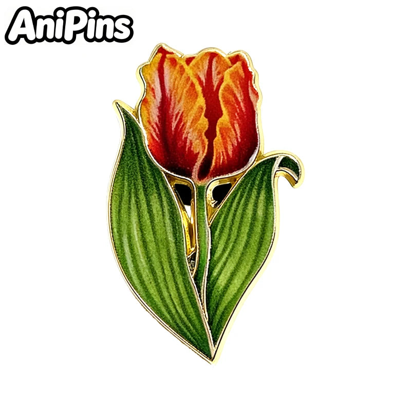 AniPins Cute Flower Pins 7-design Enamel Orchid Lilac Flower Metal Brooch Pin On Backpack Clothes Lapel Badge Friends Gifts