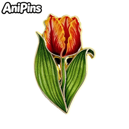 AniPins Cute Flower Pins 7-design Enamel Orchid Lilac Flower Metal Brooch Pin On Backpack Clothes Lapel Badge Friends Gifts