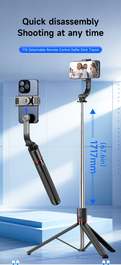 F15 with Wireless Remote 68 Inch Selfie Stick Phone Desktop Stand Tripod for Iphone Android Smartphone Shooting Vlog