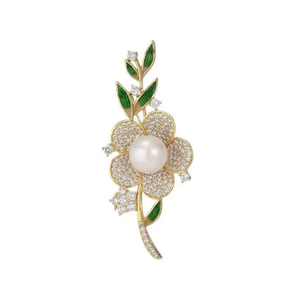 New Flowers Pearl Enamel Leaves Brooches for Women Men Elegant Plant Suit Coat Winter Accessories Pins