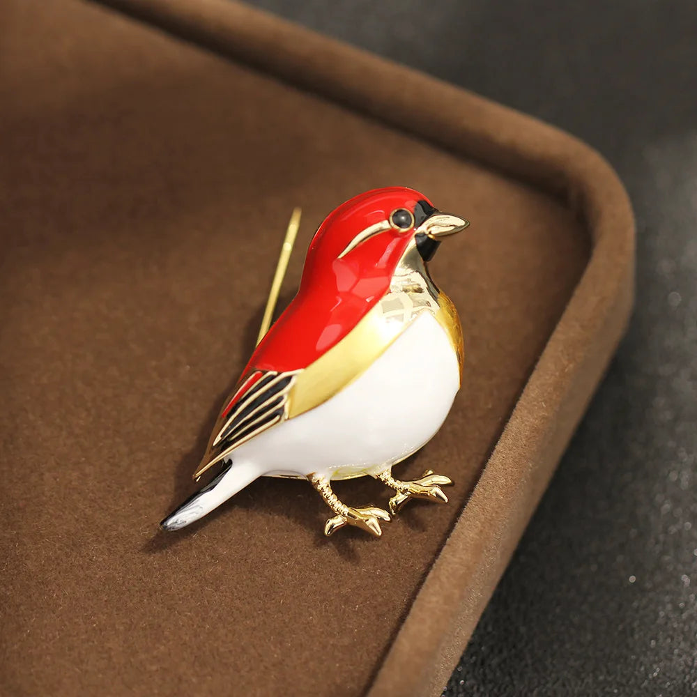Baroque Luxury Beautiful Red Bird Design Men's Women's Brooch Pins，Jewelry Accessories, Wedding Holiday Party CoupleSurpriseGift