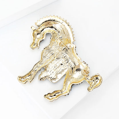 Beaut&Berry Luxury Rhinestone Horse Brooches for Women Unisex Zodiac Animal Pins Casual Party Accessories New Year Gifts Friends