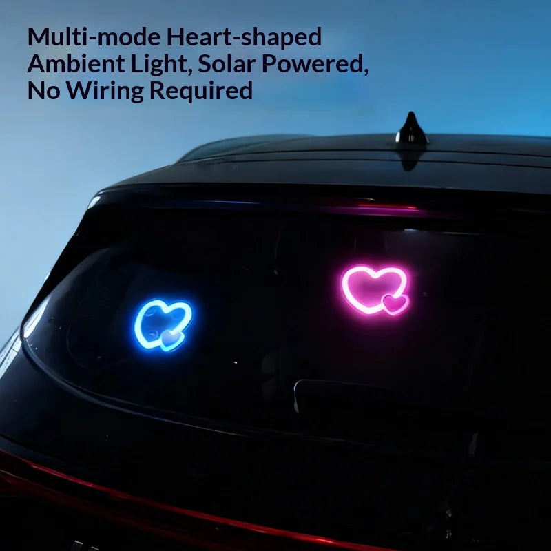 Solar Powered Car Neon Light Wireless Cute Heart Shaped Led Ambient Light Suction Cup USB Rechargeable Atmosphere Breathing Lamp