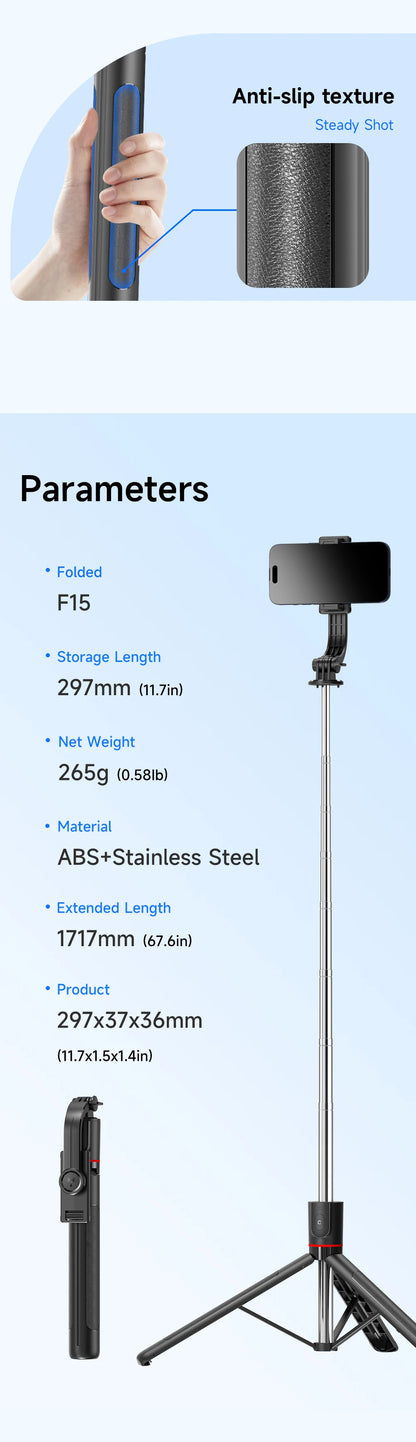 F15 with Wireless Remote 68 Inch Selfie Stick Phone Desktop Stand Tripod for Iphone Android Smartphone Shooting Vlog