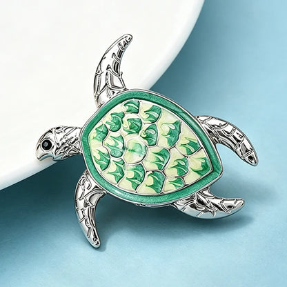 Wuli&baby Lovely Swimming Turtle Brooches For Women Unisex Green Enamel Water Animal Party Casual Brooch Pin Gifts