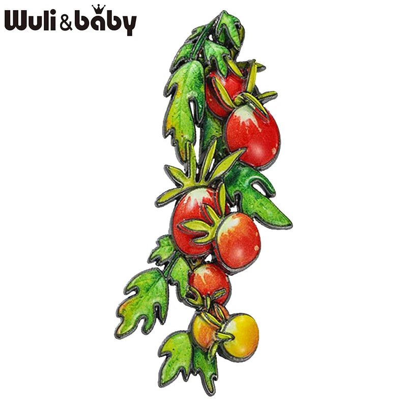 Wuli&baby Beautiful Cherry Tomato Brooches For Women Lady Lovely Vegetable Plants Party Office Brooch Pin Gifts