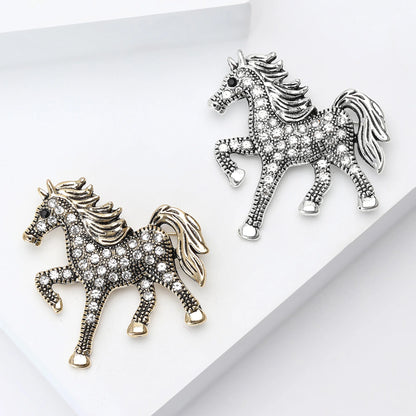 Beaut&Berry Classic Rhinestone Horse Brooches for Women Zodiac Animal Lapel Pins Casual Party Accessories New Year Gifts Friends