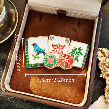 Baroque Luxury Bird-Motif Mahjong-Inspired Brooch for Men and Women, Jewelry and Fashion Accessories Jewelry,ClothingAccessories