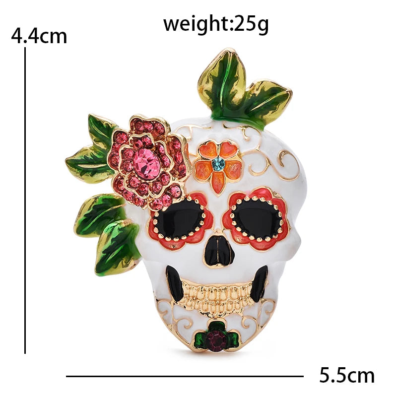 Wuli&baby Lovely Enamel Skull Brooches For Women Unisex Flower And Skeleton Casual Party Coat Brooch Pins Gifts