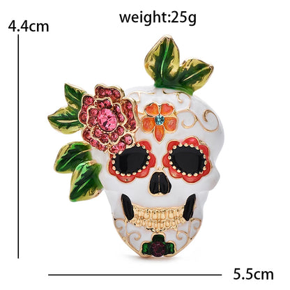 Wuli&baby Lovely Enamel Skull Brooches For Women Unisex Flower And Skeleton Casual Party Coat Brooch Pins Gifts