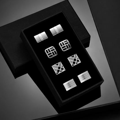 4 Pair Cufflinks For Mens With Gift Box Man Shirt Cufflinks Wedding Guests Gifts Men Gift For Husband Business Tie Clip T0204022