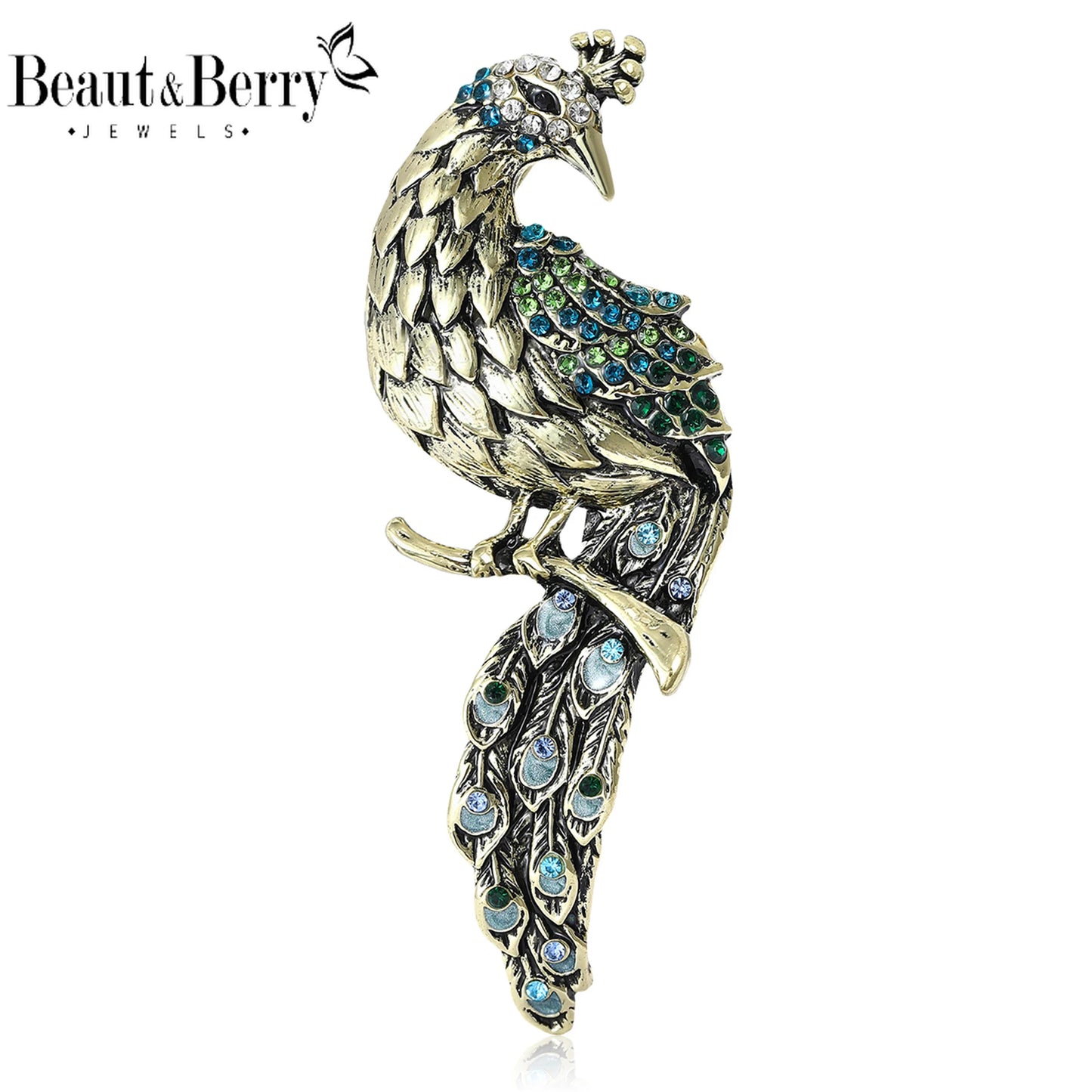 Beaut&Berry Luxury Rhinestone Peacock Brooch for Women Animal Bird Pins Casual Party Accessories New Gifts Friends Decoration
