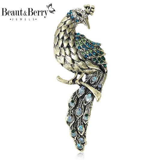 Beaut&Berry Luxury Rhinestone Peacock Brooch for Women Animal Bird Pins Casual Party Accessories New Gifts Friends Decoration