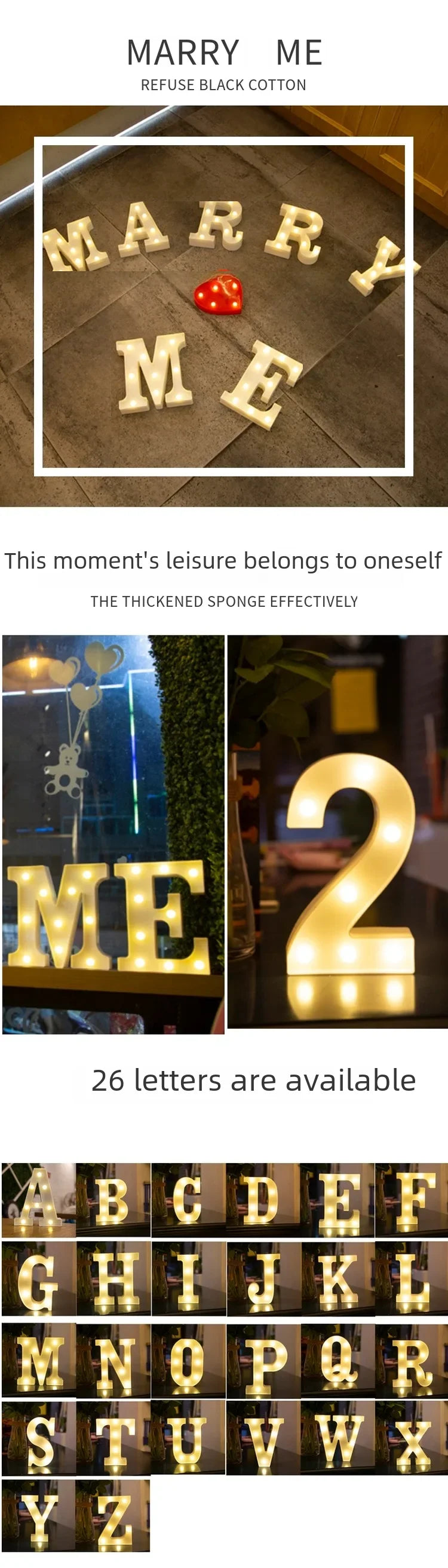 Ins Hot Sale 26 English Letter Led Light Design Lamp For Wedding Birthday Colorful Light Proposal Confession Surprise Night