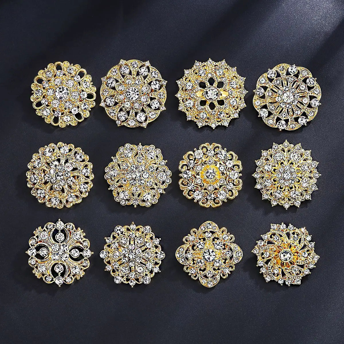 12Pcs/Set Fashion Simple Pearl Flower Brooches Alloy Rhinestone Muslim Bouquet Pin for Women Bridal Shower Party Dress Clothes