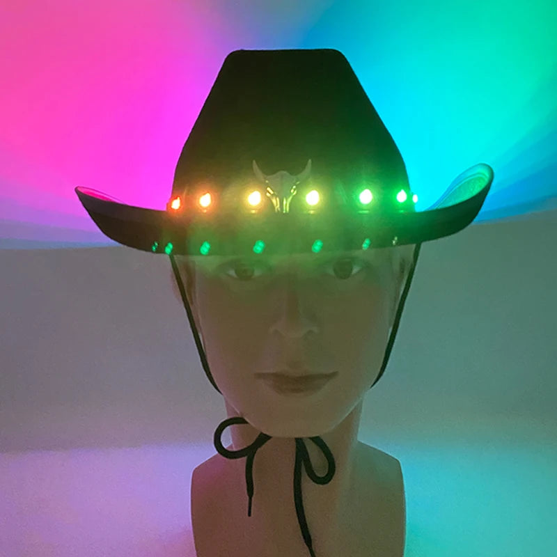 LED Glowing Cowgirl boy Hat Neon Luminous Bride Hat For Holiday Light Up Supplies Fluorescent Party Props Bachelorette Party Hat