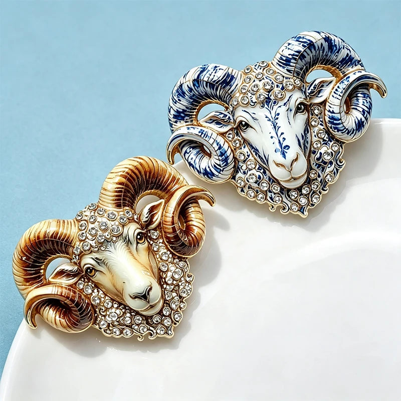 Wuli&baby Strong Goat Brooches For Women Men 2-color Enamel Rhinestone Year Of the Goat Animal Party Brooch Pins New Year Gifts