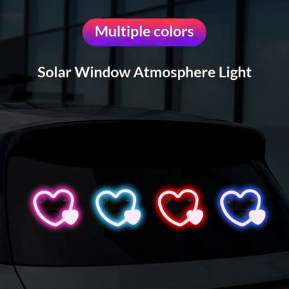 Solar Powered Car Neon Light Wireless Cute Heart Shaped Led Ambient Light Suction Cup USB Rechargeable Atmosphere Breathing Lamp