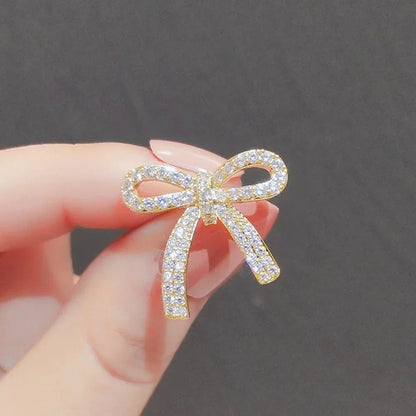 Small Rhinestone Bowknot Brooch Anti-slip Shirt Collar Pin Button For Women Dress Clothing Fashion Jewelry Accessories Gift