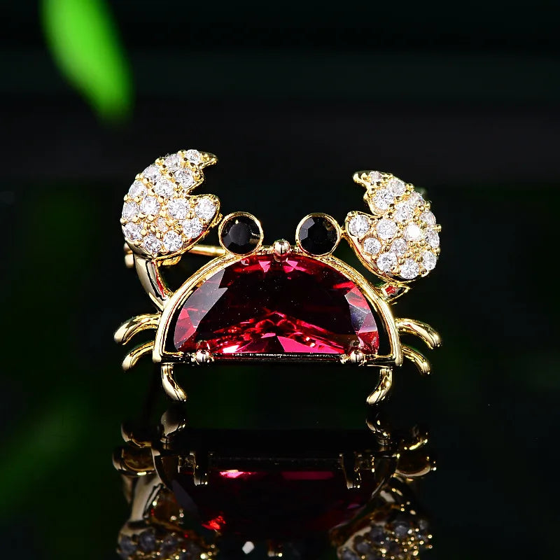 Lovely Designed Multicolor Zircon Crab Brooches For Women Fashion Casual Crystal Animal Pins Party Clothes Jewelry Unisex Gift