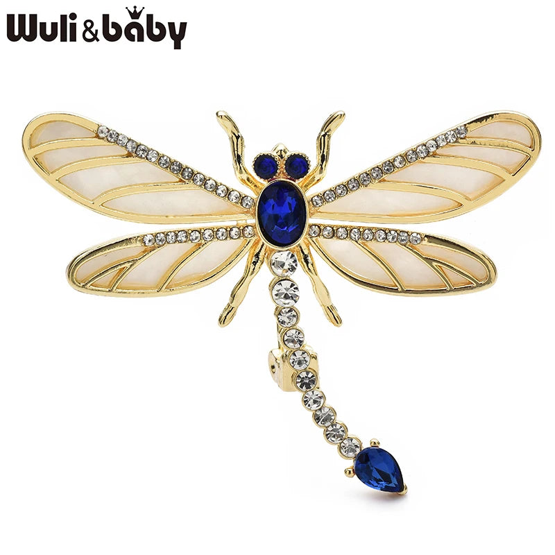 Wuli&baby Beautiful Dragonfly Brooches For Women Unisex 2-color Rhinestone Insects Party Office Brooch Pins Gifts