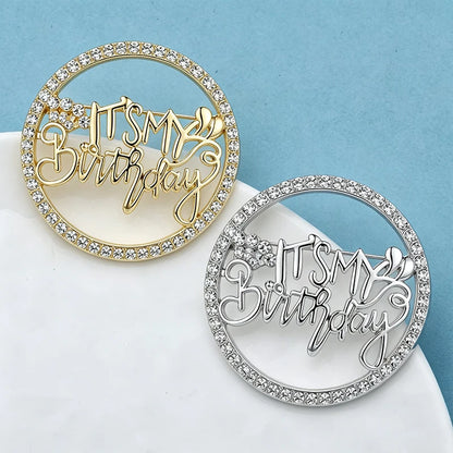 Wuli&baby Beautiful Birthday Brooches For Women Unisex 2-color Circle Rhinestone Metal Birthday Party Causal Brooch Pins Gift