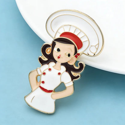 Wuli&baby Lovely Enamel Cook Girl Brooches For Women Clothes Backpack's Brooch Pins Badge Gifts