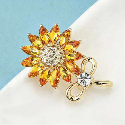 Wuli&baby Lovely Sunflower Brooches For Women Unisex Rhinestone Flowers Summer Collar Brooch Pin Fashion Jewelry Gifts