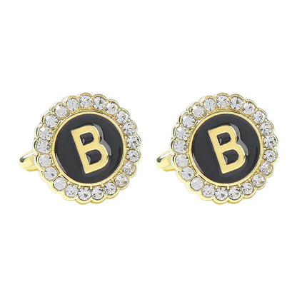 New Round Rhinestone Cufflinks for Men 26 English Letter Cuff Links Button French Business Accessories Gifts