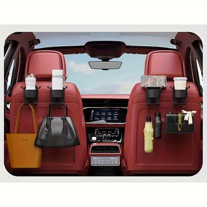 1/2Multifunctional car storage rack with hooks、Cup holder and storage box - Durable and sturdyPPMaterial，Suitable for seat back