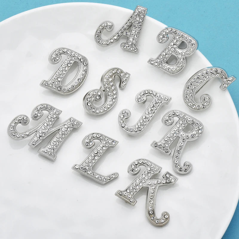 Wuli&baby English Letters Brooches For Women Unisex Rhinestone 10 Letter Easy-match Party Office Brooch Pins Gifts