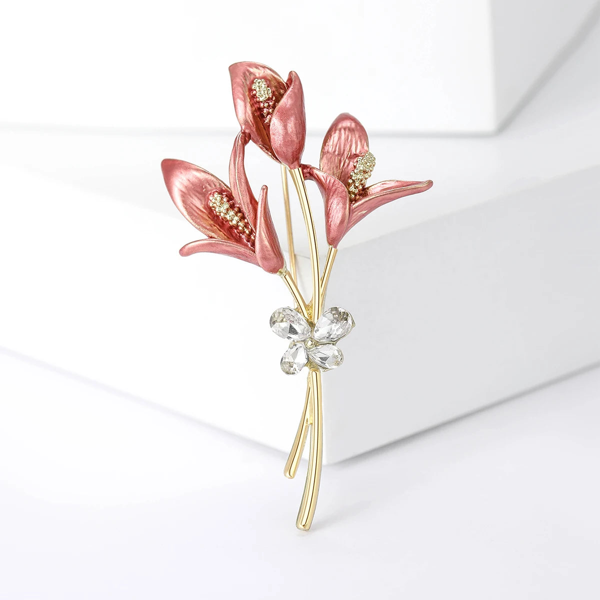 Luxury Pearl Enamel Flower Brooches for Women 4-color Botanical Pins Elegant Casual Accessories Perfect Gifts
