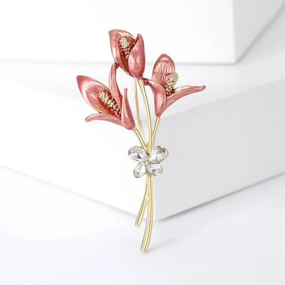 Luxury Pearl Enamel Flower Brooches for Women 4-color Botanical Pins Elegant Casual Accessories Perfect Gifts