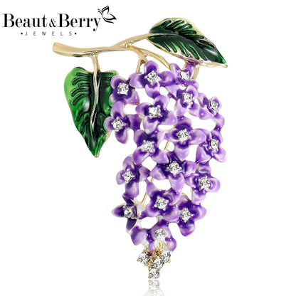 Beaut&Berry Luxury Enamel Wisteria Flower Brooches for Women Unisex Plant Pins Casual Party Jewelry Accessories Gifts Decoration