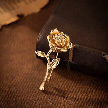 Luxury High-End Gold-Tone Rose Flower Brooch Pin For Women & Men - Elegant Suit Coat Badge Fashion Jewelry Lapel Accessory^