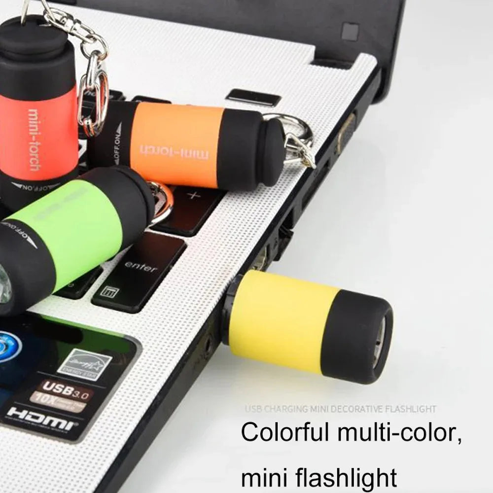 USB Rechargeable LED Multifunctional Strong Light Pocket Keychain Flashlight Waterproof Outdoor Hiking Camping Mini Flashlight