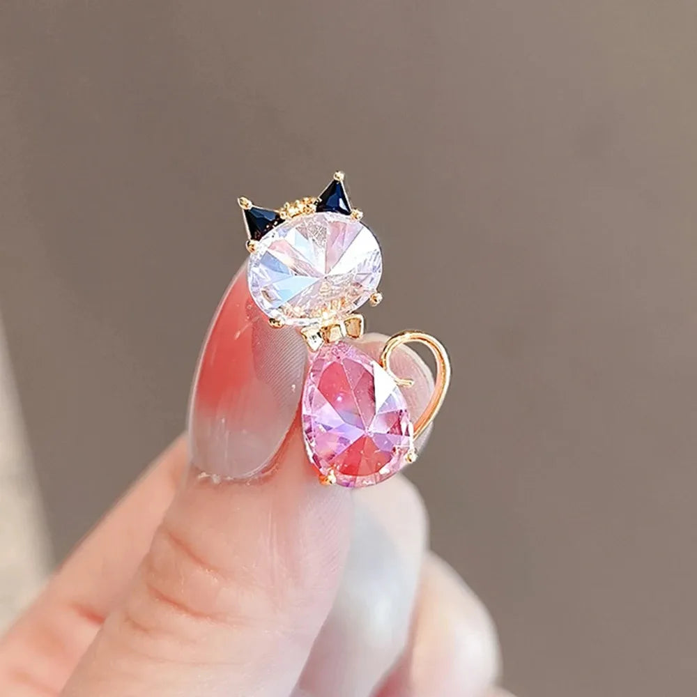 Cute Rhinestone Kitten Cat Brooch Animal Lapel Pin For Women Party Backpack Clothes Fashion Jewelry Accessories Gift Badge