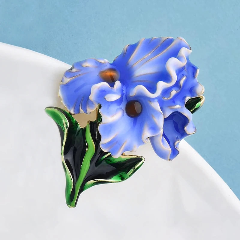 Wuli&baby Beautiful Enamel Orchid Flowers Brooches For Women Lady's Clothes Party Office Brooch Pins Gifts