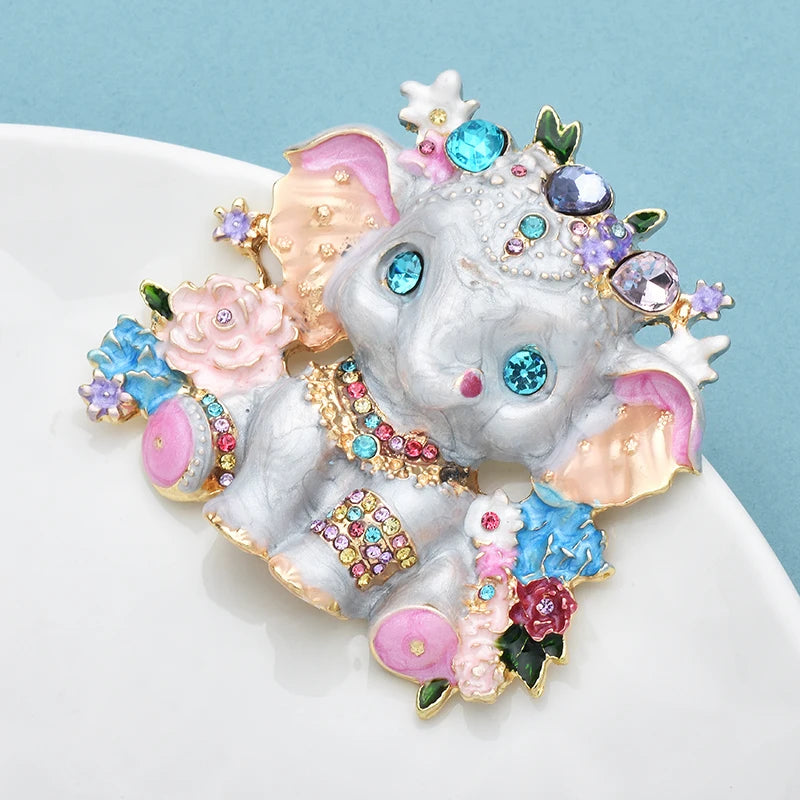 Wuli&baby Lovely Enamel Elephant Brooches Metal Beautiful Cartoon Animal Brooch For Women's Clothes Backpack Pins Badge Gifts