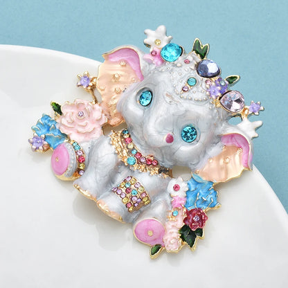 Wuli&baby Lovely Enamel Elephant Brooches Metal Beautiful Cartoon Animal Brooch For Women's Clothes Backpack Pins Badge Gifts