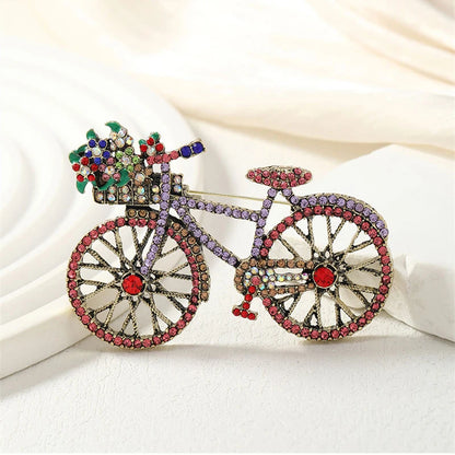 Fashion Women Men Vintage Baroque Bicycle Flower Full Crystal Badges Pins Palace Unisex Exquistie Bike Jewelry Accessories