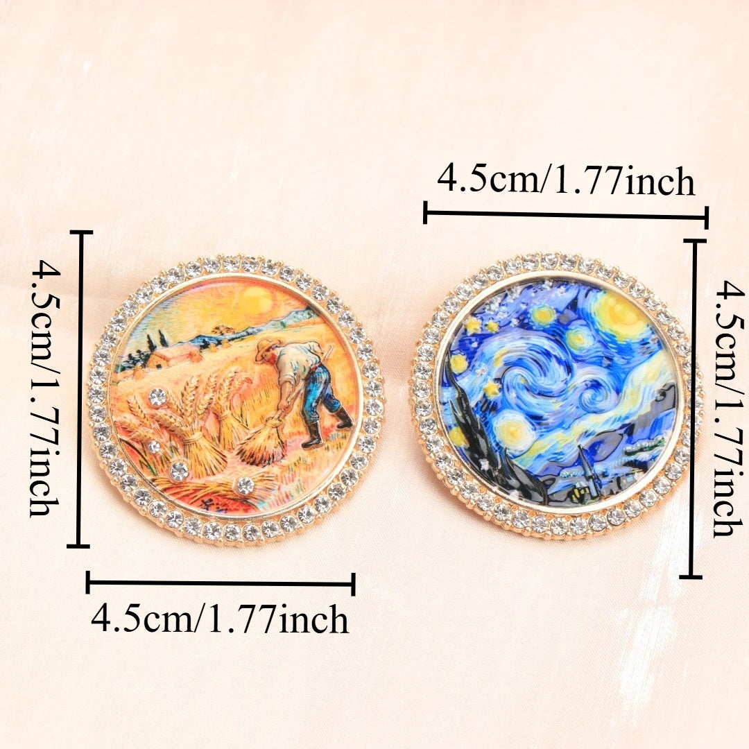 Baroque Luxury Starry Night Wheat Field Oil Painting Design Brooch for Men and Women, Jewelry, Fashion Accessories, Party Gift