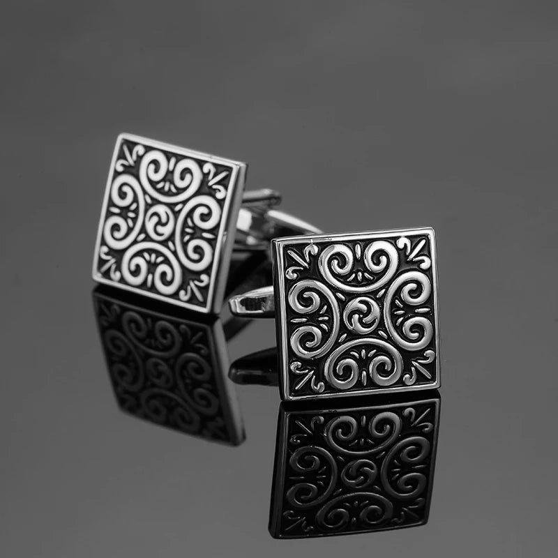 Luxury men's French shirt cufflinks classic square blue and black retro patterns cuff buttons suit accessories jewelry wholesale