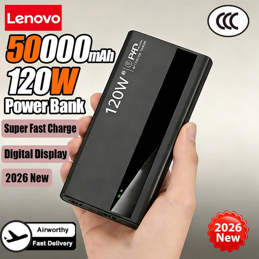 Lenovo 200000mAh Powerbank 120W Super Fast Charging Portable Battery Charger Ultra Capacity LED Digital Display For IPhone