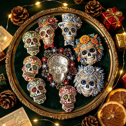 Halloween Sugar Skull Enamel Brooch Gothic Skeleton Pin Pumpkin Ghost Cat Badge for Coat Bag Day of The Dead Jewelry Party Gift